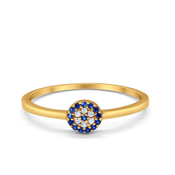 14K Yellow Gold Evil Eye Simulated Blue Sapphire Round Bridal CZ Wedding Engagement Ring Size-7